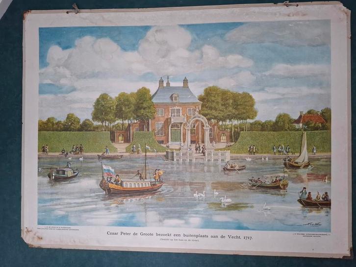 Schoolplaat: Peter de Grote aan de Vecht, Antiek en Kunst, Antiek | Schoolplaten, Geschiedenis, Ophalen