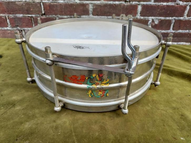 Vintage tamboerstrommel, verchroomde snaredrum., Muziek en Instrumenten, Percussie, Gebruikt, Trommel, Ophalen of Verzenden