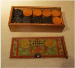 Oude Houten Damschijfjes in houten kistje, Ophalen of Verzenden, Zo goed als nieuw