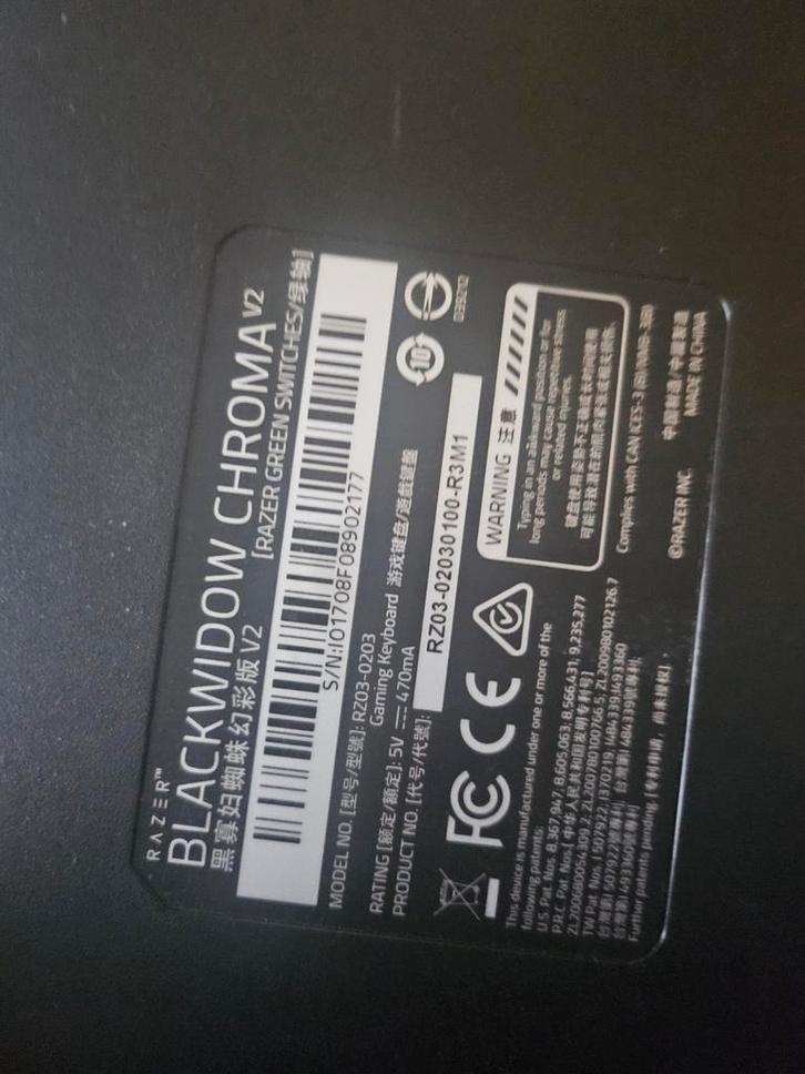 Razer Blackwidow Chroma V2 - Green Switches, Computers en Software, Toetsenborden, Gebruikt, Qwerty, Bedraad, Gaming toetsenbord