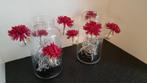 2 glazen vazen met decoratie bloem, Ophalen, Overige kleuren, Minder dan 50 cm, Glas