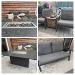 Loungeset en granieten tafel met vuurtafel, Tuin en Terras, Tuinsets en Loungesets, Ophalen, 4 zitplaatsen, Aluminium, Zo goed als nieuw