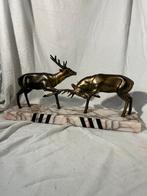 Art Deco Sculptuur - Vechtende Herten op Marmeren Voet - 40, Ophalen of Verzenden