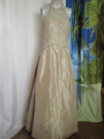 Lange beige vintage zijde avondjurk mt 8 = 36 victoria royal beschikbaar voor biedingen
