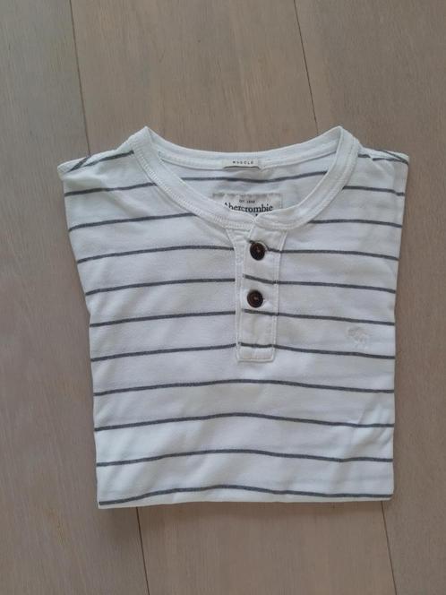 Abercrombie & Fitch wit met grijs gestreepte t-shirt maat XS, Kleding | Heren, T-shirts, Gedragen, Maat 46 (S) of kleiner, Wit