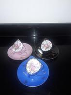 3 Chique Carlsbad kop en schotels zwart/blauw/rose, Verzenden, Zo goed als nieuw, Porselein, Kop en/of schotel