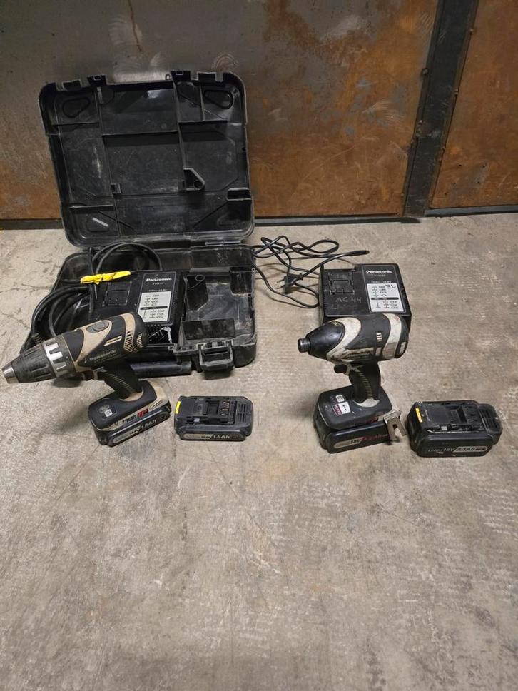 Panasonic combi set met 4 accu's en 2 laders, Doe-het-zelf en Verbouw, Gereedschap | Boormachines, Gebruikt, Boor- en Schroefmachine