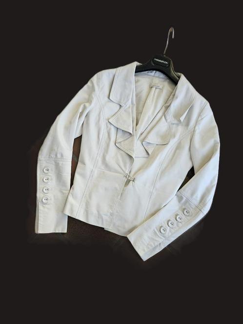 Korte ecru leren jasje van Pinko maat 36, Kleding | Dames, Jasjes, Kostuums en Pakken, Gedragen, Jasje, Maat 36 (S), Overige kleuren