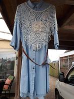 Tuniek spijkerkleur met poncho maat L € 10,-, Ophalen, Zo goed als nieuw, Maat 38/40 (M), Blauw