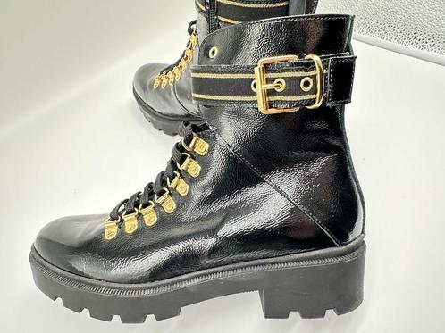 zwarte laars BIKER BOOTS met goud volledig LEER lak PLATEAU, Kleding | Dames, Schoenen, Nieuw, Lage of Enkellaarzen, Zwart, Ophalen of Verzenden