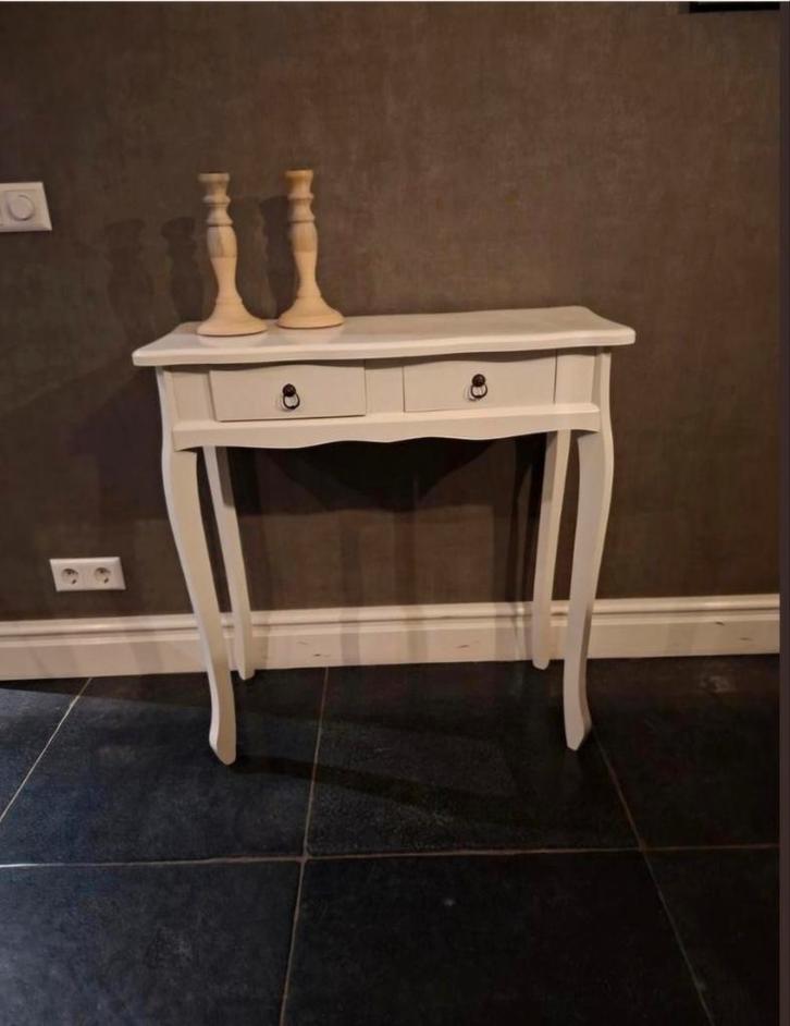 Charmante sidetable wit met 2 lades, Antiek en Kunst, Antiek | Meubels | Tafels, Ophalen of Verzenden