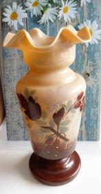 ANTIEKE GLAZEN VAAS GEBRANDSCHILDERD 23CM VINTAGE SCHULPRAND, Verzenden