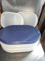 Tupperware Stapel 3 vleeswaren schaaltjes, Huis en Inrichting, Keuken | Tupperware, Ophalen of Verzenden, Zo goed als nieuw, Blauw