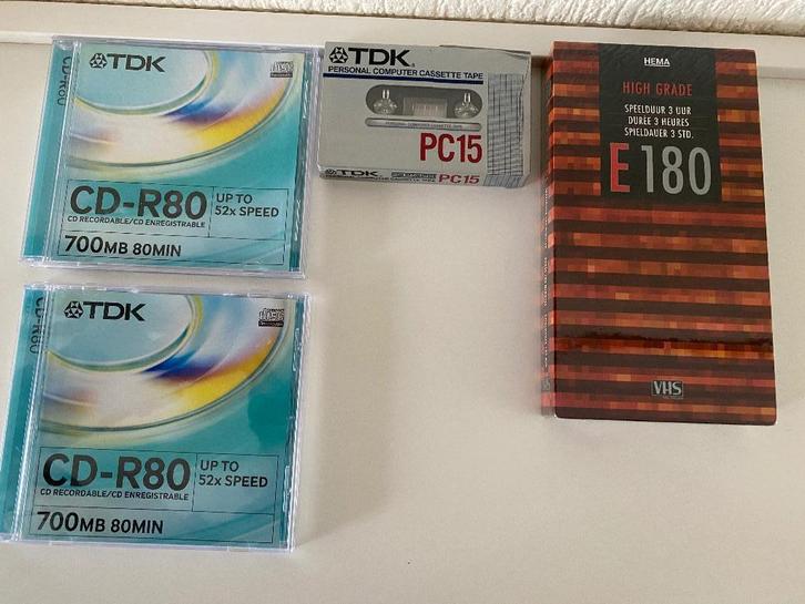 TDK DVD+R en TDK CD-R80 en VHS videoband en cassette tape, Computers en Software, Beschrijfbare discs, Nieuw, Dvd, Ophalen of Verzenden