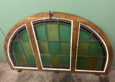 Antiek Glas-in-lood Raam - Halfronde Vorm, Doe-het-zelf en Verbouw, Glas en Ramen, Gebruikt, Gevelraam of Ruit, 80 tot 120 cm