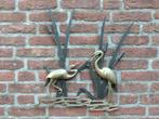 Vintage koperen wandsculptuur wanddecoratie van 2 reigers, Ophalen