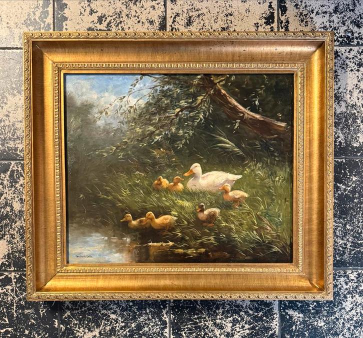 Constant Artz – Eendenfamilie aan de waterkant, Antiek en Kunst, Kunst | Schilderijen | Klassiek, Ophalen
