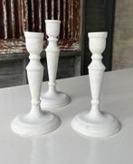 3 stenen gipsen kandelaars, Huis en Inrichting, Woonaccessoires | Kandelaars en Kaarsen, Overige materialen, 25 tot 50 cm, Wit