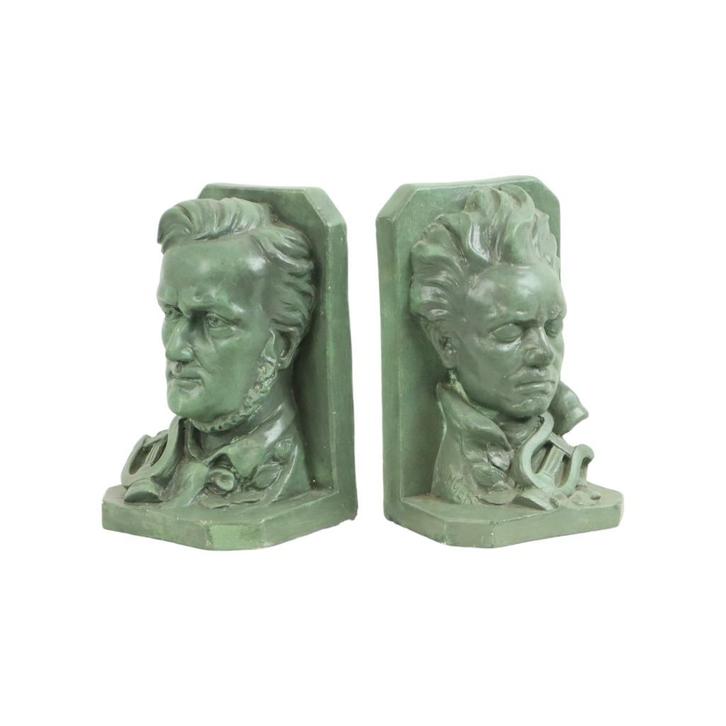 Boekensteunen Buste Wagner Beethoven Gips Gesigneerd, Antiek en Kunst, Curiosa en Brocante, Ophalen of Verzenden