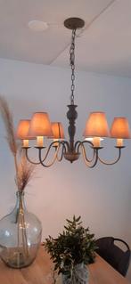 Landelijke kroonluchter met stoffen kapjes, Huis en Inrichting, Lampen | Kroonluchters, Ophalen, Gebruikt, Stof, Landelijke, Brocante