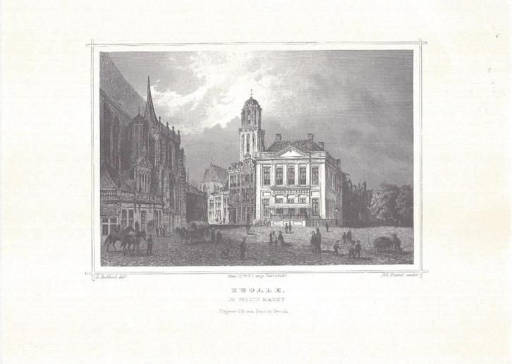 Staalgravure Zwolle - Sassen-Poort, Antiek en Kunst, Kunst | Etsen en Gravures, Ophalen of Verzenden