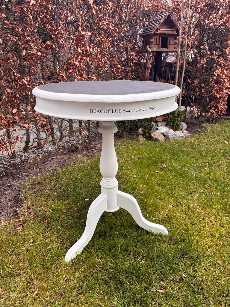 Robuuste bijzettafel met mat wit onderstel, 45 tot 60 cm, Minder dan 55 cm, Gebruikt, Rond