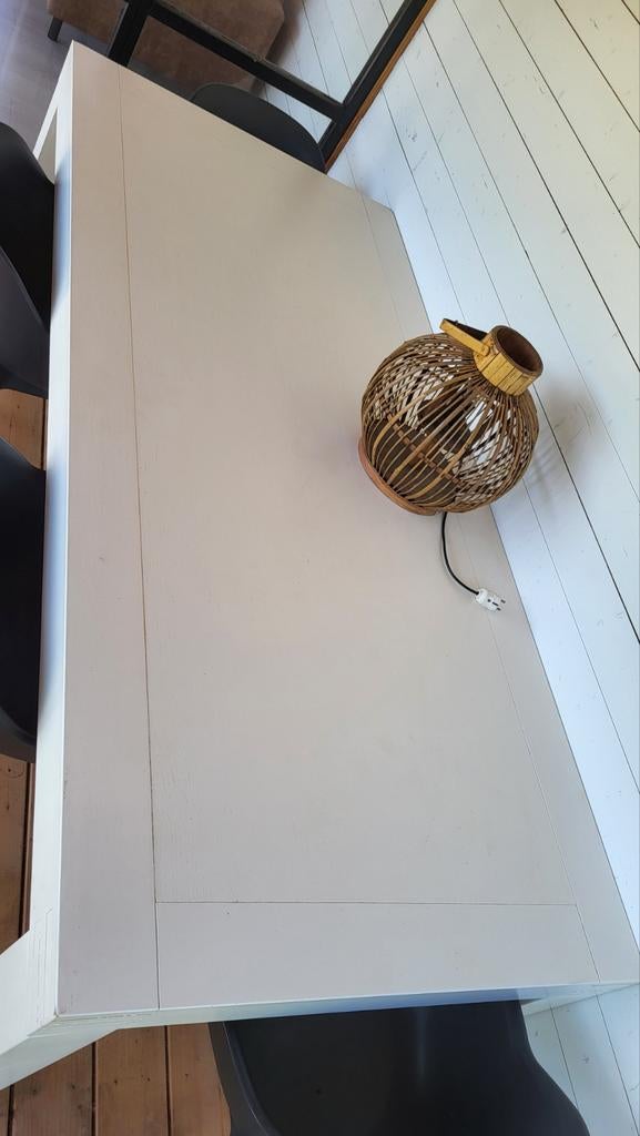 Witte geschilderde eiken eettafel 220x100cm, Huis en Inrichting, Ophalen, Gebruikt, Eikenhout, 50 tot 100 cm