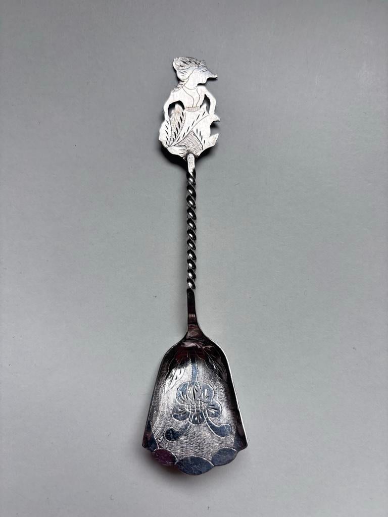 Djokja Wayang Zilveren Suikerlepel 800 Gekeurd, Antiek en Kunst, Ophalen of Verzenden
