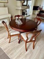 Eetkamer tafel rond met 4 stoelen, Huis en Inrichting, Tafels | Eettafels, Gebruikt, Rond, Ophalen of Verzenden, Kersenhout