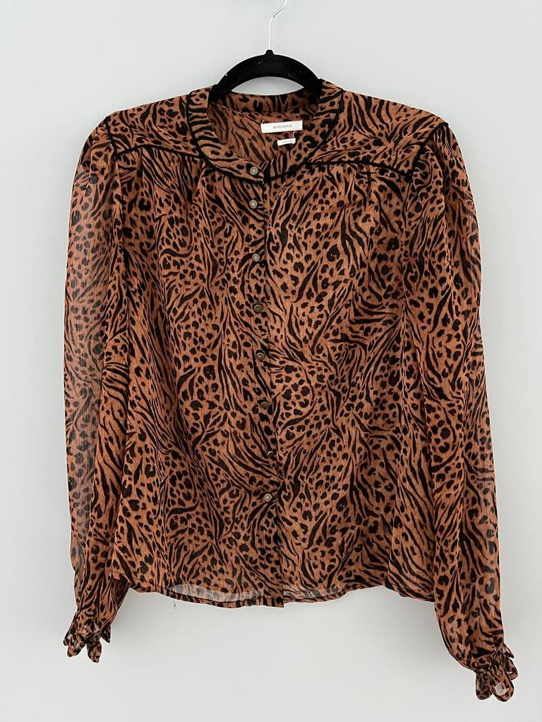 Revelation blouse met dierenprint - Maat M, Kleding | Dames, Ophalen of Verzenden, Zo goed als nieuw, Maat 38/40 (M), Bruin