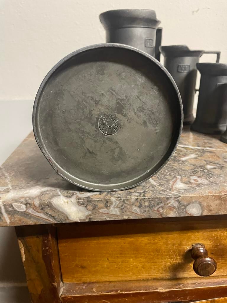 Set van 7antieke tinnen maatbekers, Antiek en Kunst, Antiek | Tin, Ophalen