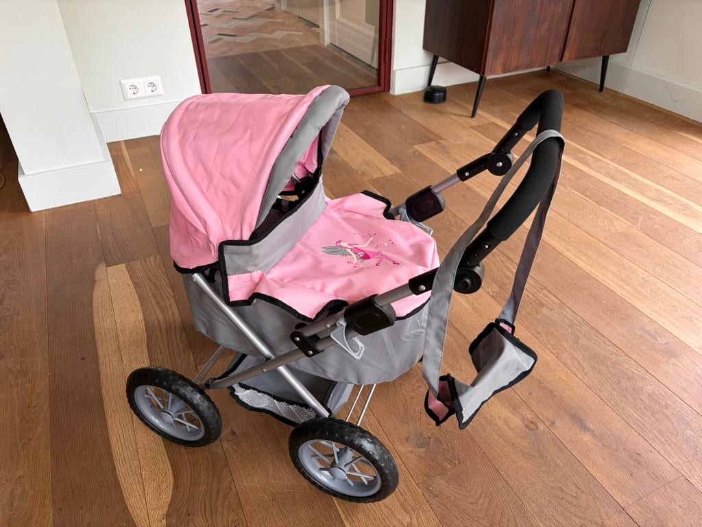 Roze poppenwagen met tasje, Kinderen en Baby's, Speelgoed | Poppen, Ophalen of Verzenden, Zo goed als nieuw, Overige typen