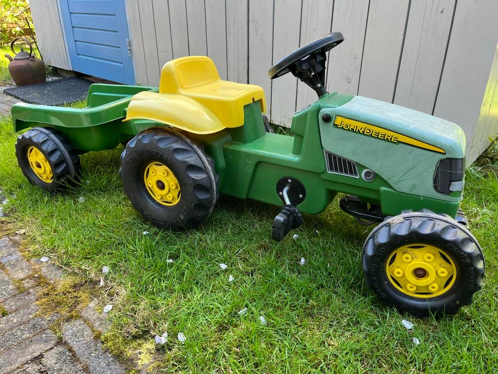 Kindertractor John Deere met aanhanger, Ophalen of Verzenden, Gebruikt, Trapvoertuig