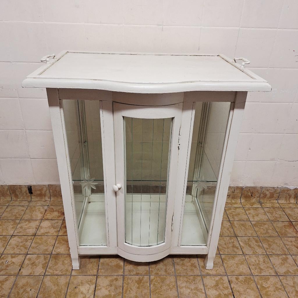 Brocante Vitrinekastje / Drank Kastje / Theekastje, Ophalen, -, Glas, -