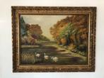 Olieverfschilderij Elise Revyn 1925 - Zwanen in Herfstlandsc, Antiek en Kunst, Kunst | Schilderijen | Klassiek, Ophalen