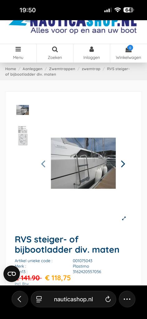 Plastimo RVS stijger of bootladder, Ophalen, Zo goed als nieuw, Ankeren en Afmeren, Zeilboot of Motorboot