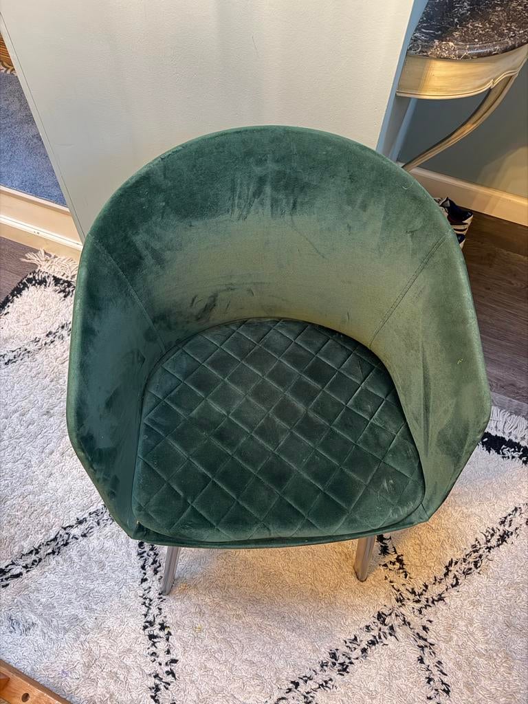 Green velvet chair - perfect condition, Ophalen, Overige kleuren, Zo goed als nieuw, Eén