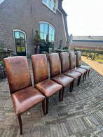 6 schapenleren eetkamerstoelen, Ophalen, Gebruikt, Bruin, Leer