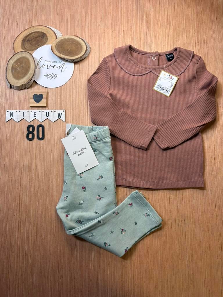 Baby girl h&m legging groen, Wibra shirtje roze maat 80, Ophalen of Verzenden, Nieuw, Meisje, Setje