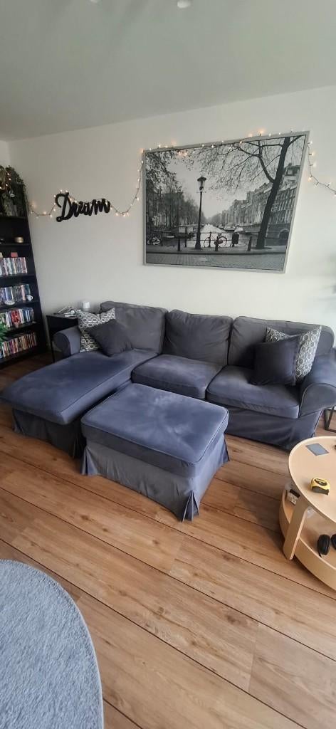 EKTORP 3-zitsbank met chaise longue, donkergrijze Hakebo, Huis en Inrichting, Banken | Sofa's en Chaises Longues, Ophalen, 250 tot 300 cm