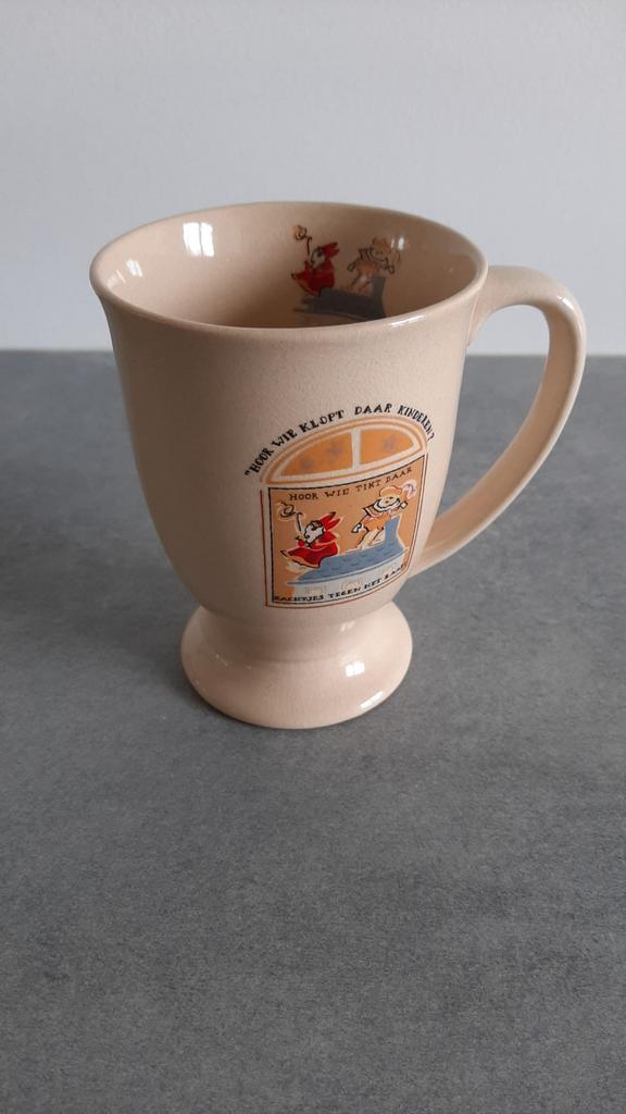 Vintage sinterklaas beker kopje mok hoor wie klopt daar, Ophalen of Verzenden, Zo goed als nieuw