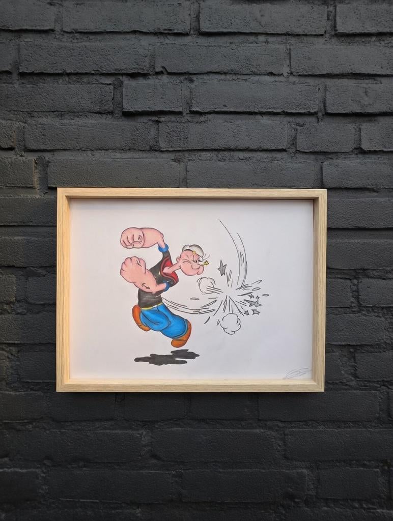 Originele potlood tekening Popeye in lijst, Antiek en Kunst, Ophalen of Verzenden