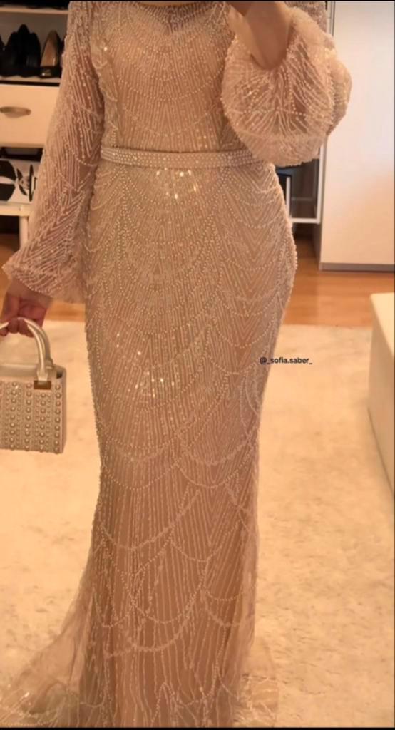 Elegante Galajurk met Pailletten en Kralen, Kleding | Dames, Gelegenheidskleding, Nieuw, Galajurk, Maat 36 (S), Beige, Ophalen of Verzenden