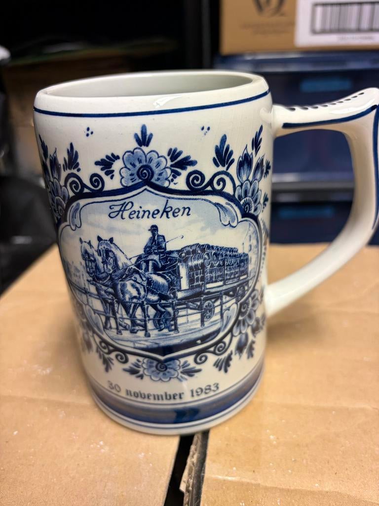 Unieke delfts blauwe Heineken pul 30 nov 1983, Ophalen, Nieuw, Pul(len), Heineken