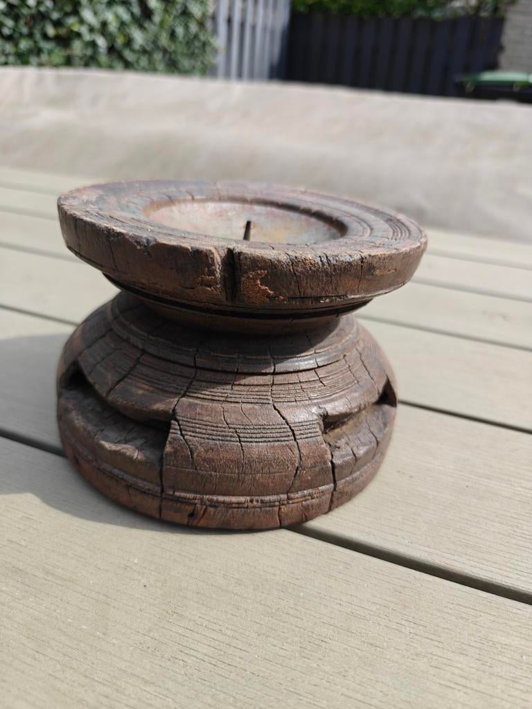 Rustieke houten kandelaar - Uniek decoratiestuk, Ophalen, Overige materialen