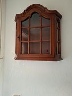 Donker eiken vitrine kastje, vintage, wand, Huis en Inrichting, Kasten | Vitrinekasten, Ophalen, Eikenhout, 50 tot 100 cm, Minder dan 25 cm