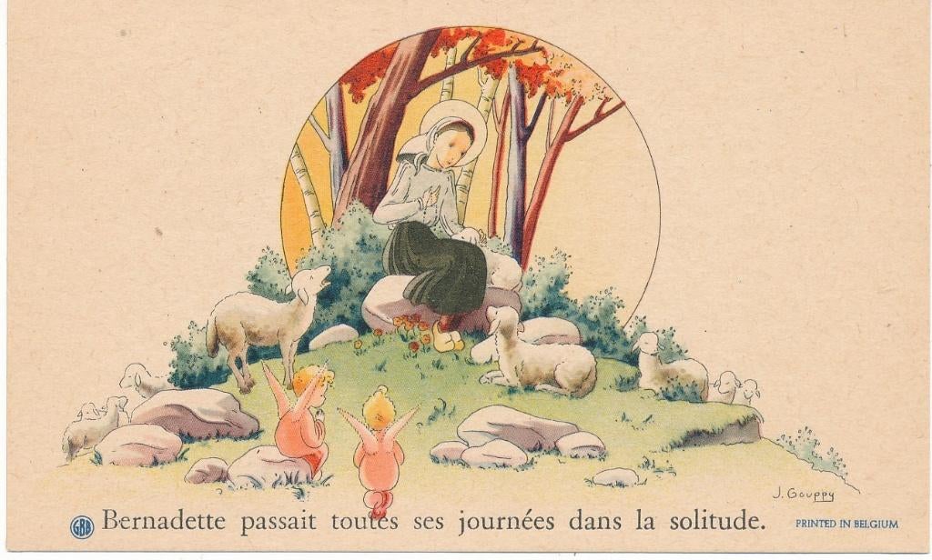10 Mooie devotieprentjes van Lourdes door  J. Gouppy, Ophalen of Verzenden, Zo goed als nieuw, Kaart of Prent, Christendom | Katholiek