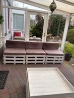 Pallet Loungeset met Tafel en Dienblad - Gebruikt, Ophalen, 5 zitplaatsen, Gebruikt, Loungeset