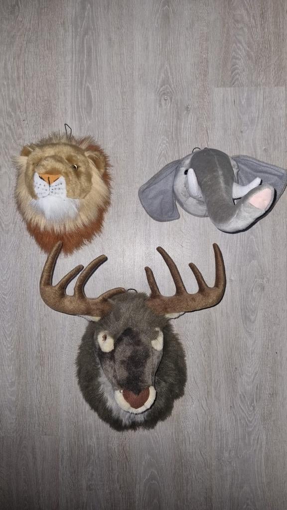 Pluche dierenkoppen 3 stuks voor aan de muur, Ophalen of Verzenden, Zo goed als nieuw, 104 of kleiner, Jongen of Meisje