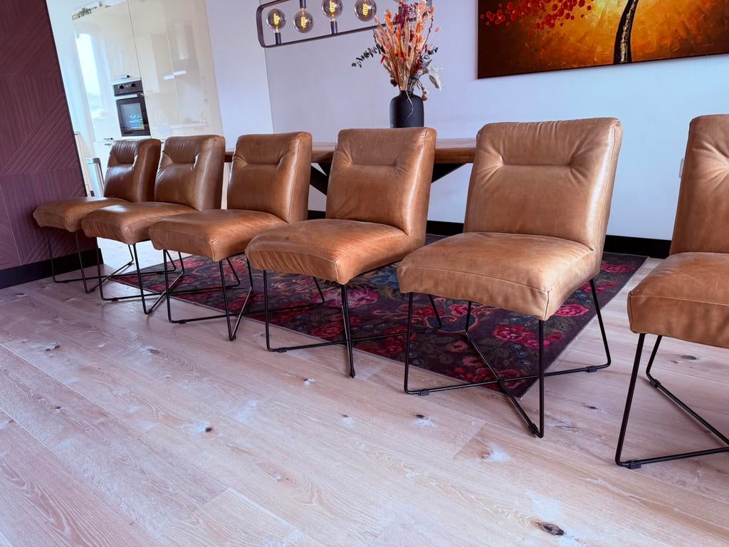 6 leren Eleonora Jayson stoelen, Bruin, Leer, Ophalen of Verzenden, Zo goed als nieuw